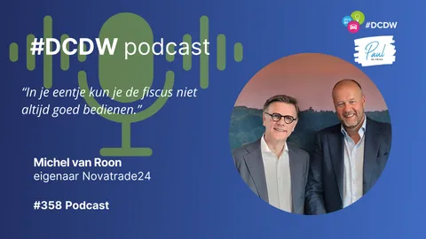Cover van de #DCDW-podcast met Michel van Roon, oprichter van Novatrade24, en presentator Paul de Vries