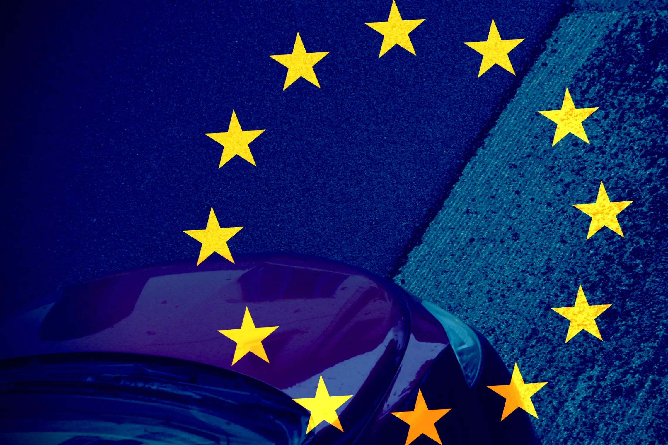 The hood of a car under the circle of EU stars